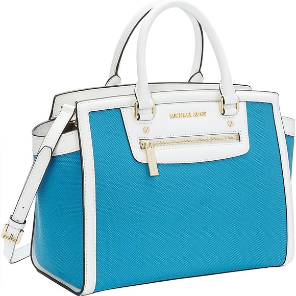 Michael Michael Kors SELMA Large Top Zip Satchel in Summer Blue. - Picture 1 of 8